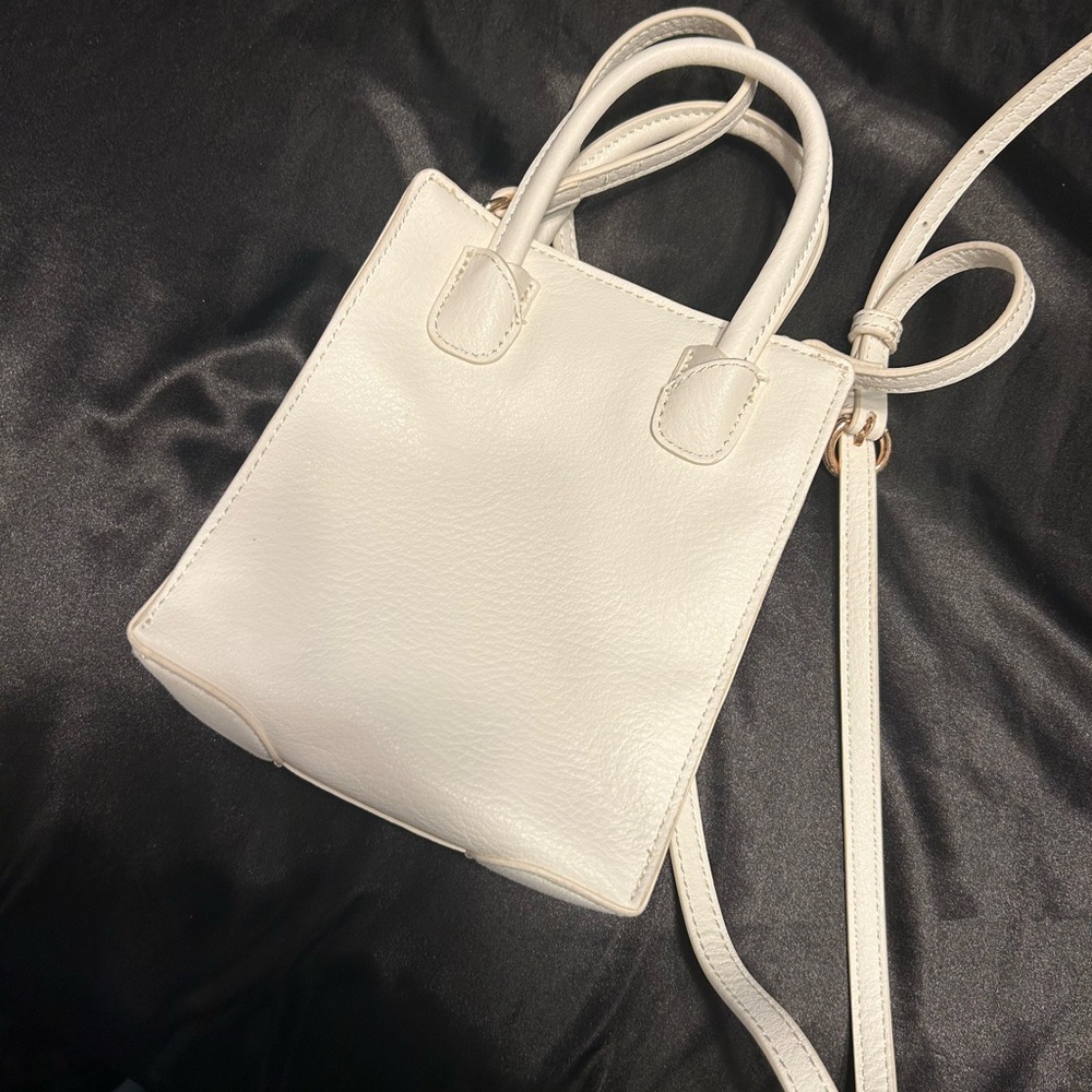 White Mini Tote Bag with Textured Material and Sturdy Handles